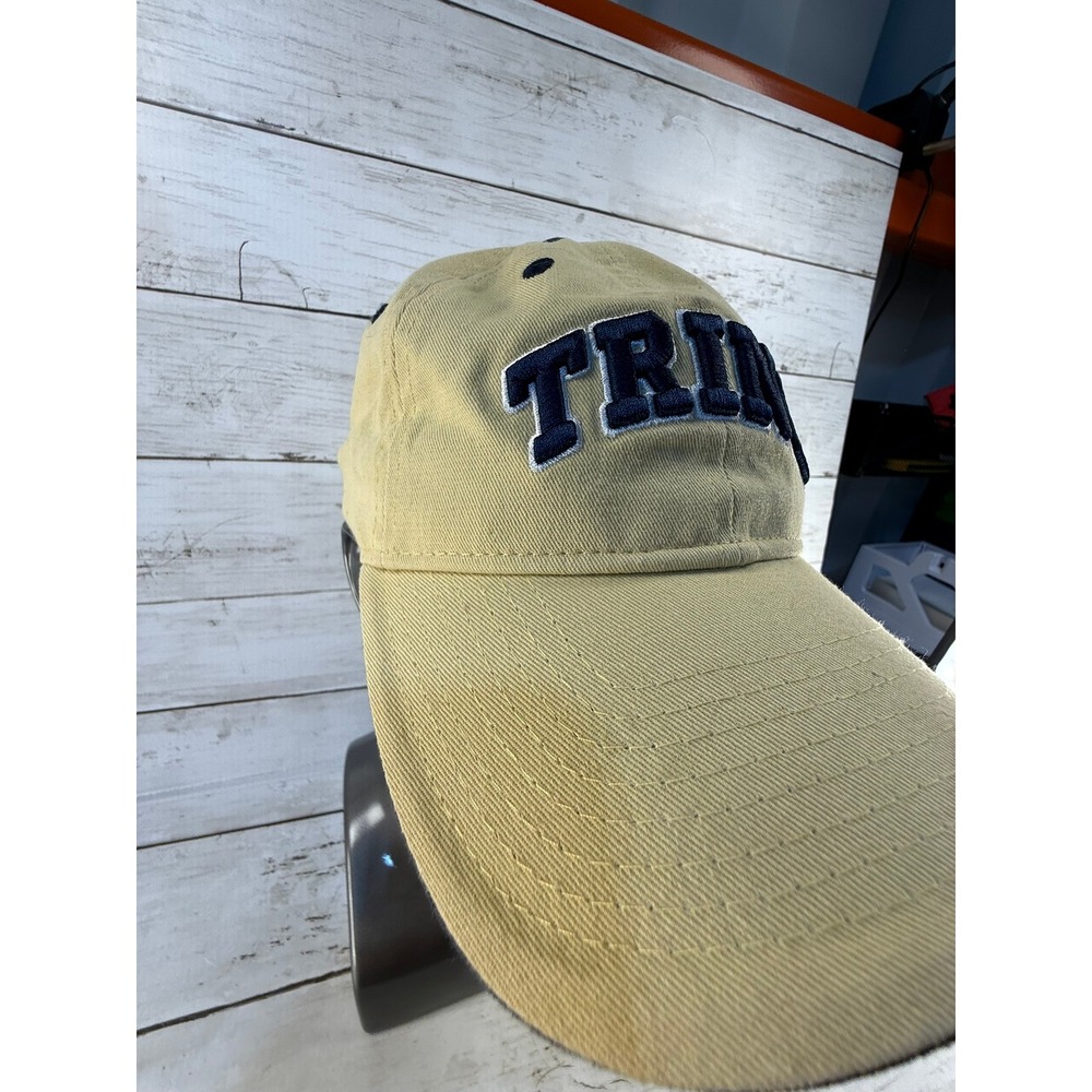 The Game Trine University Baseball Hat Tan Navy Blue Embroidered Strapback Cap